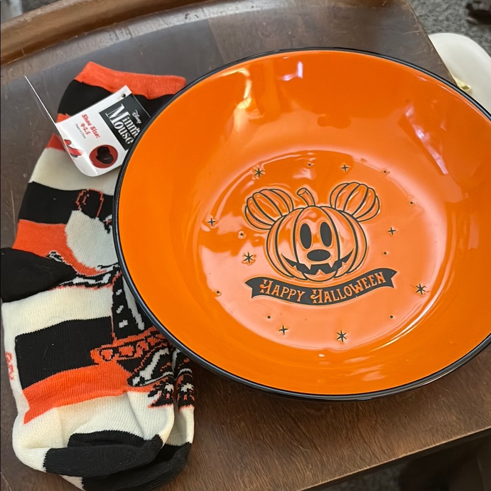 Disney Halloween Orange Bowl and Socks Set